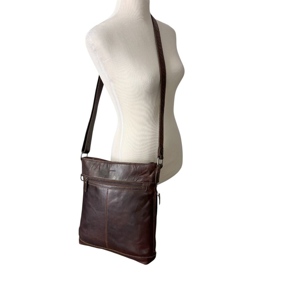 Jack Georges Voyager Messenger Crossbody Bag Distressed Brown Leather Unisex